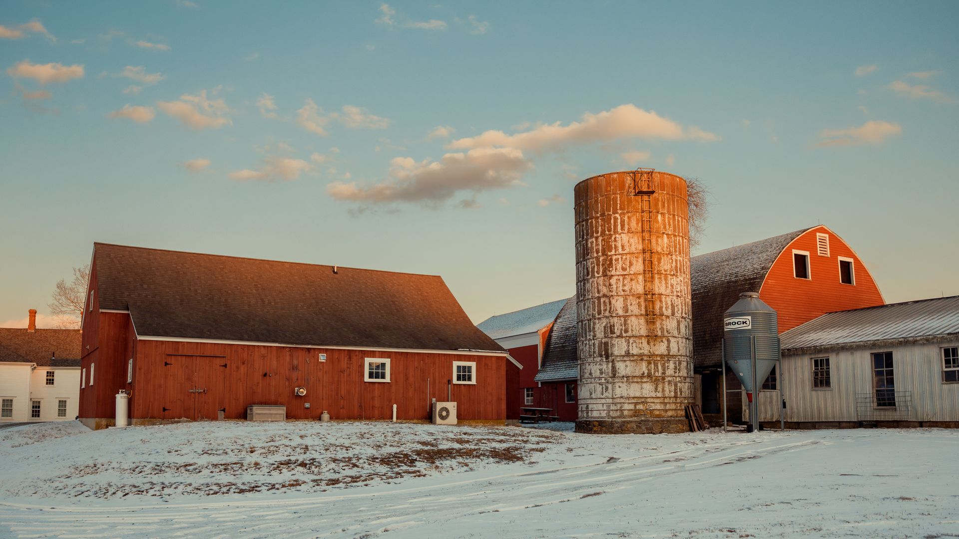 New England farm buildings in winter
